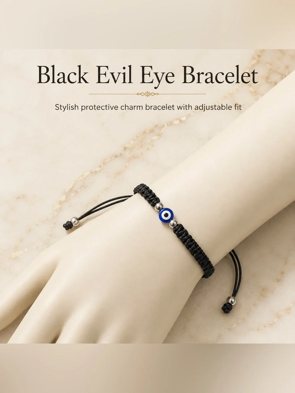 Black Evil Eye Adjustable Cord Bracelet